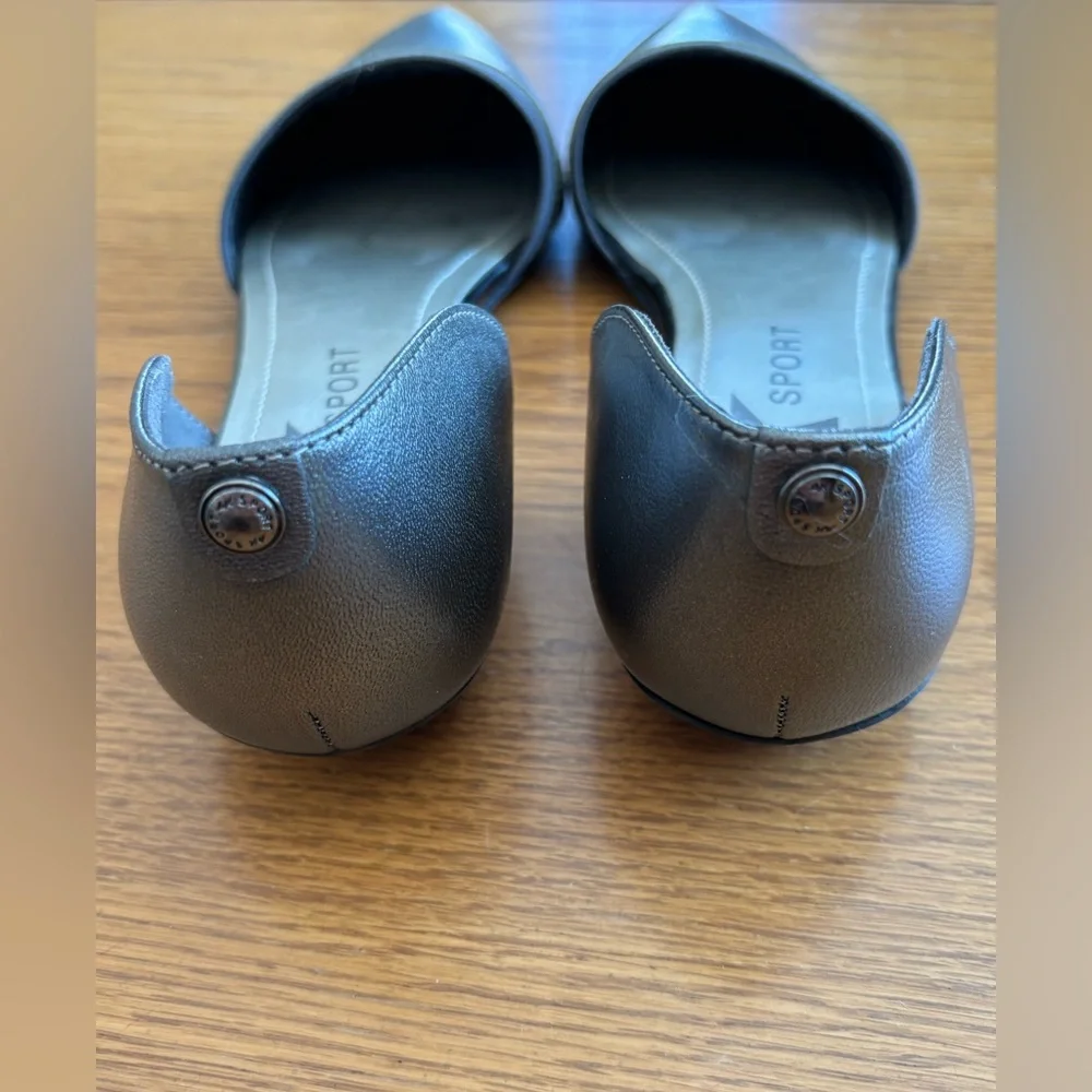 Anne Klein Sport Onmyway d’Orsay Pewter Leather Metallic Pointed Toe Flats, 8